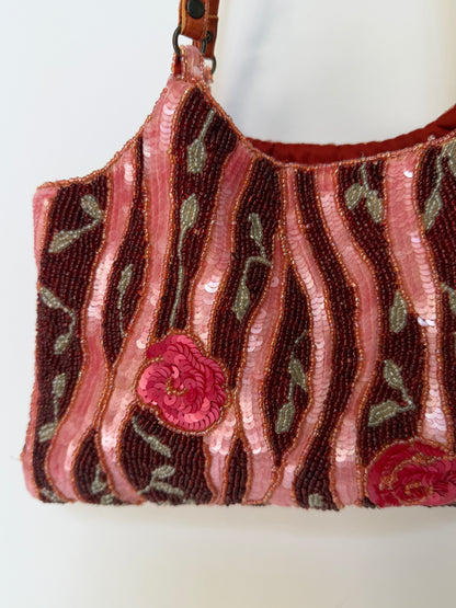 Floral Beaded Sequin Shoulder Bag