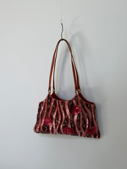 Floral Beaded Sequin Shoulder Bag