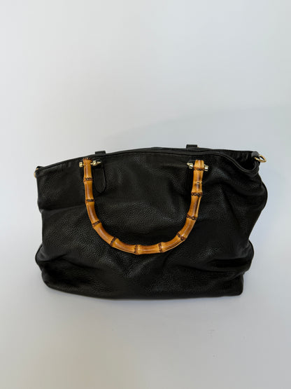 Buttery Soft Leather Slouchy Tote with Bamboo Handles