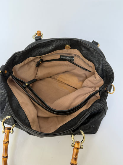 Buttery Soft Leather Slouchy Tote with Bamboo Handles