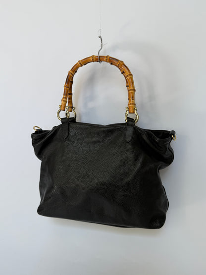Buttery Soft Leather Slouchy Tote with Bamboo Handles