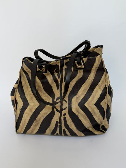 Furla Zebra Print Calf Hair & Leather Tote with Red Lining