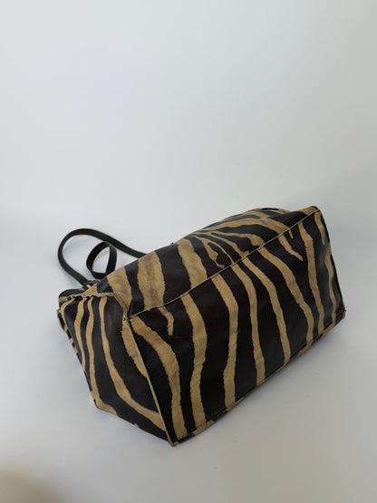 Furla Zebra Print Calf Hair & Leather Tote with Red Lining