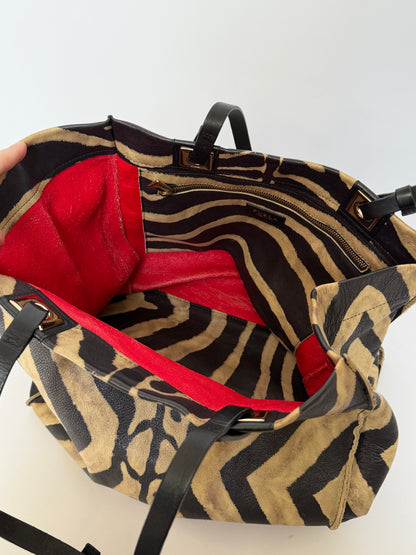 Furla Zebra Print Calf Hair & Leather Tote with Red Lining