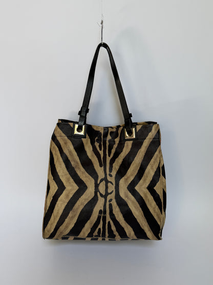 Furla Zebra Print Calf Hair & Leather Tote with Red Lining