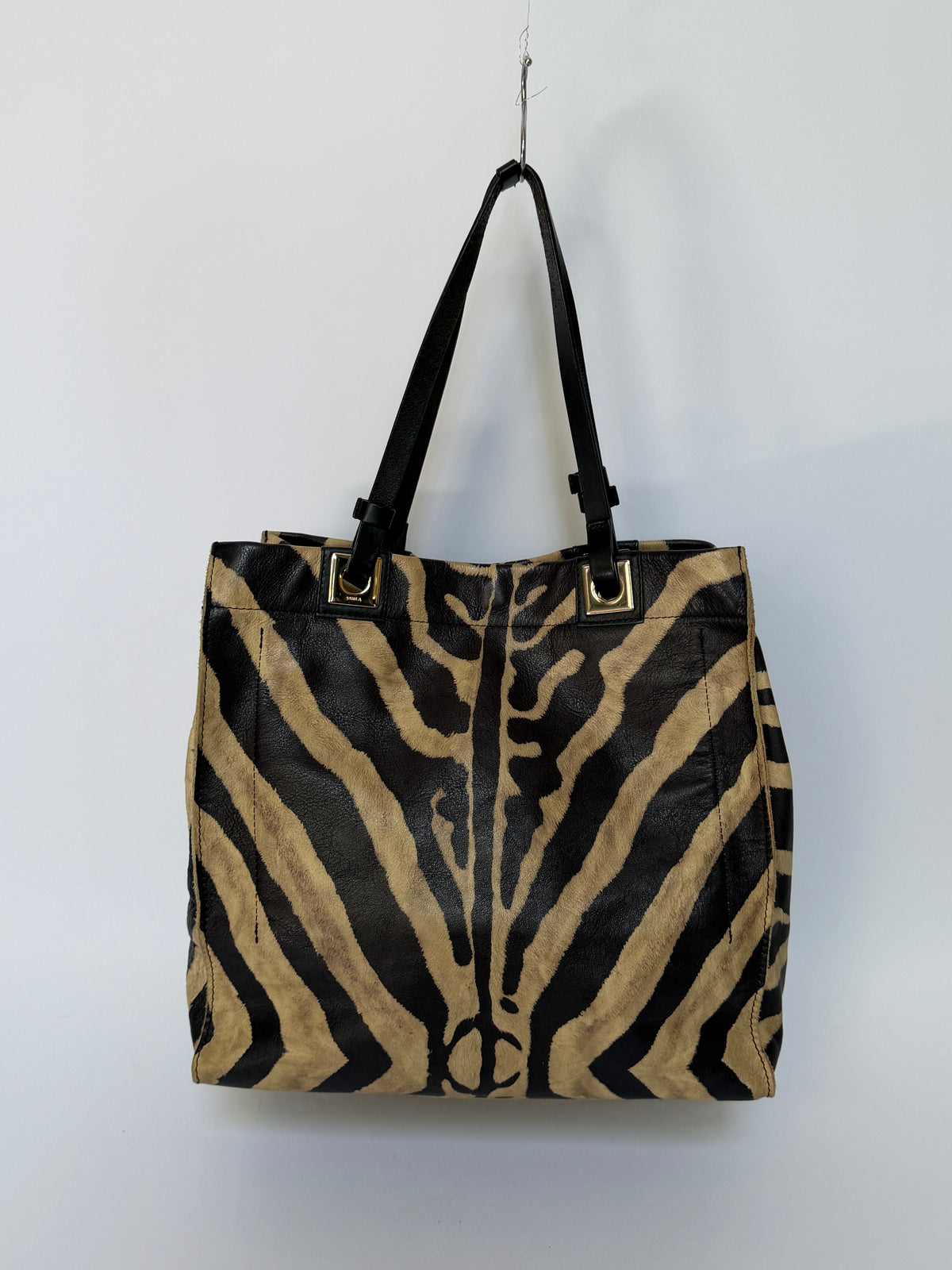 Furla Zebra Print Calf Hair & Leather Tote with Red Lining