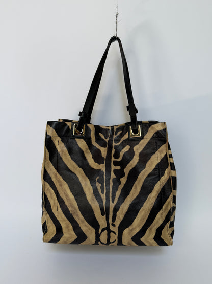 Furla Zebra Print Calf Hair & Leather Tote with Red Lining