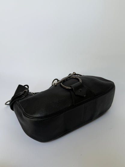 Black Leather Slouchy Hobo Bag with O Ring Strap