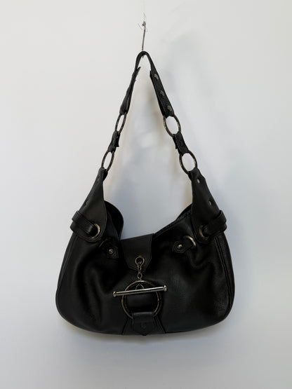 Black Leather Slouchy Hobo Bag with O Ring Strap