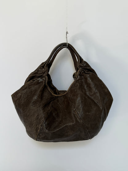 Distressed Leather Hobo Bag with Chain Detail