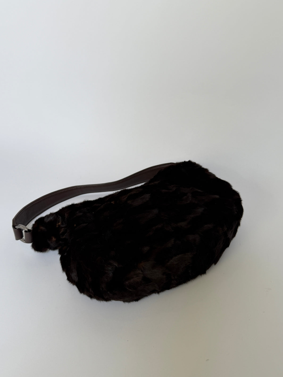 Dark Brown Genuine Mink Fur & Leather Hobo Bag