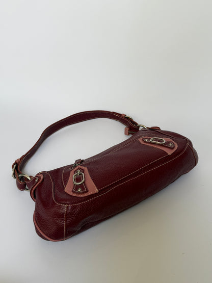 Wine Red Leather Shoulder Bag with Buckle Strap Details