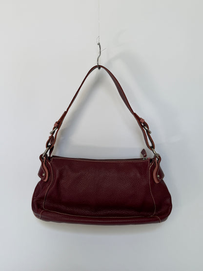 Wine Red Leather Shoulder Bag with Buckle Strap Details