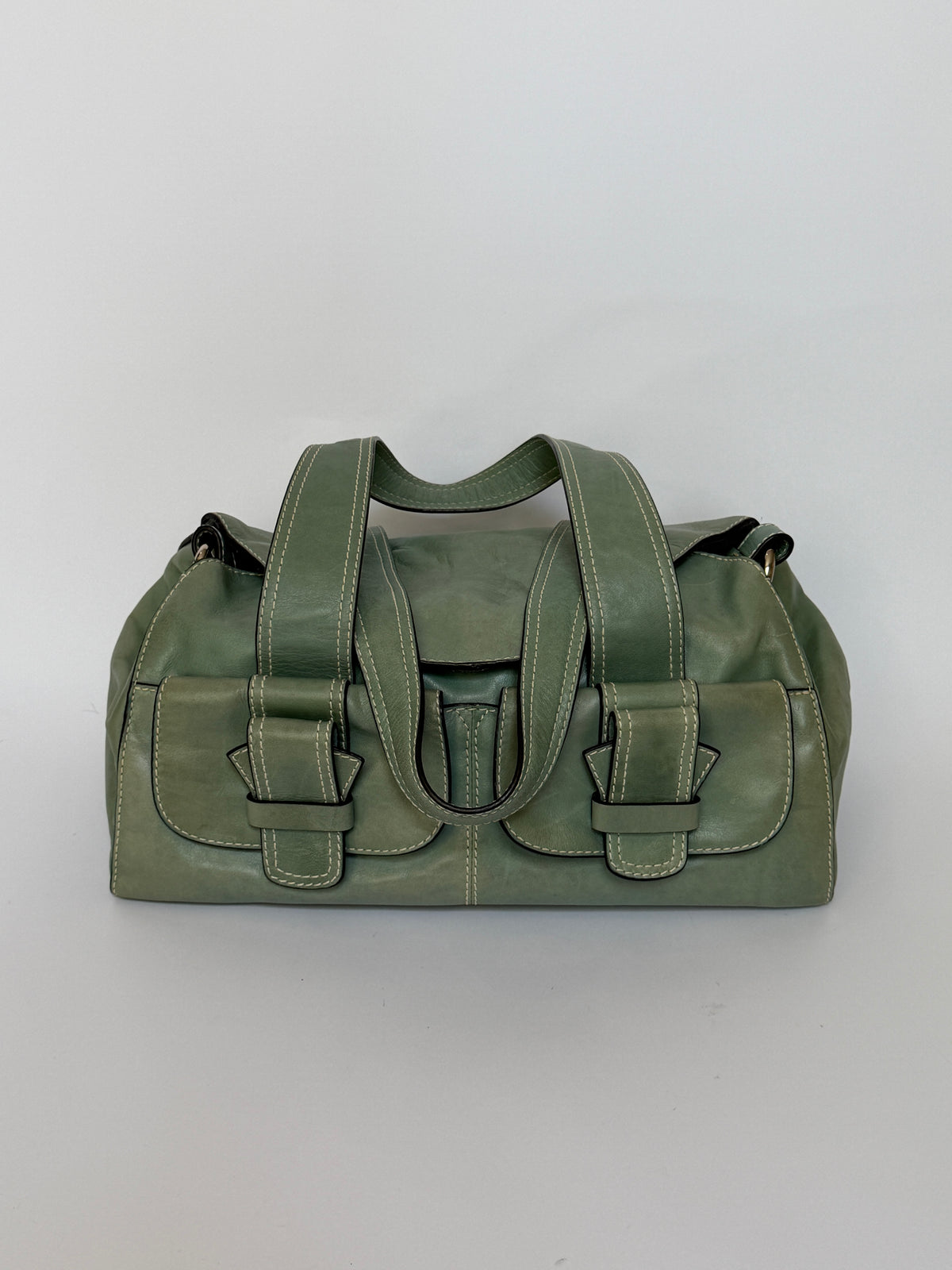 Green Leather Shoulder Bag with Cross-Body Strap