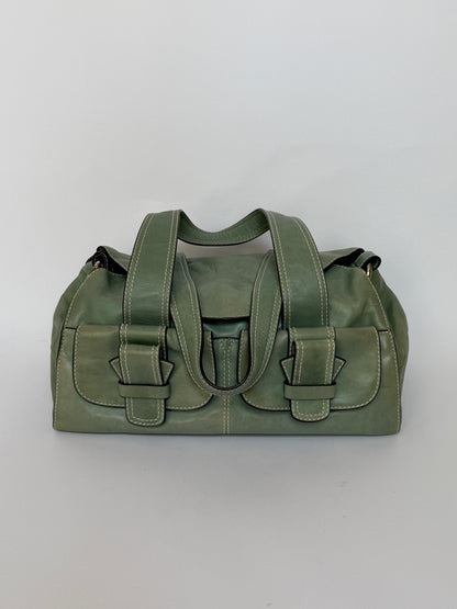 Green Leather Shoulder Bag with Cross-Body Strap