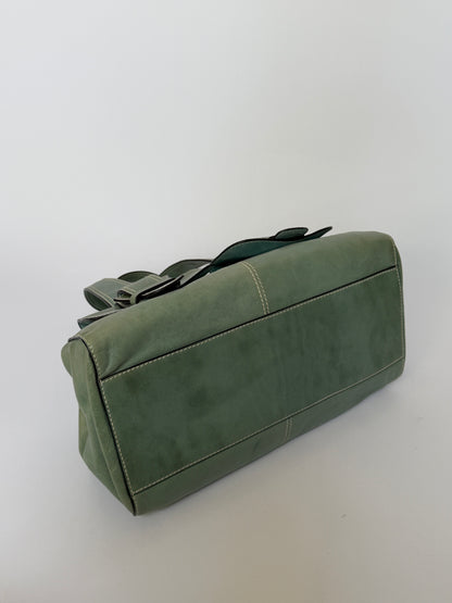 Green Leather Shoulder Bag with Cross-Body Strap