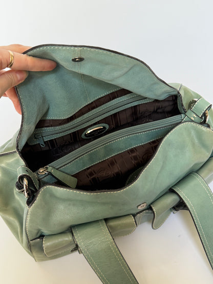 Green Leather Shoulder Bag with Cross-Body Strap