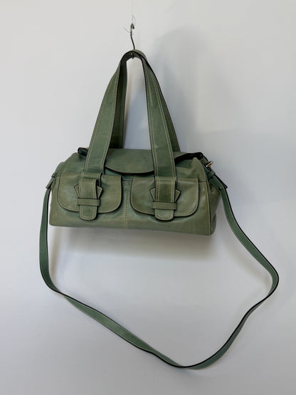 Green Leather Shoulder Bag with Cross-Body Strap