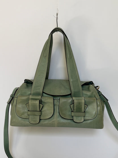 Green Leather Shoulder Bag with Cross-Body Strap