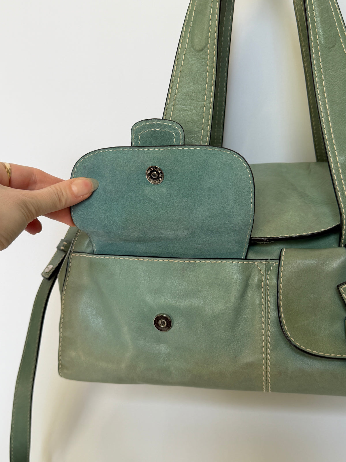 Green Leather Shoulder Bag with Cross-Body Strap