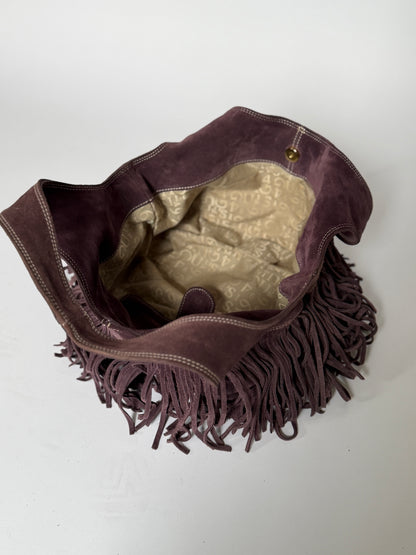 Dusty Purple Suede Fringe Hobo Bag — Made in Italy