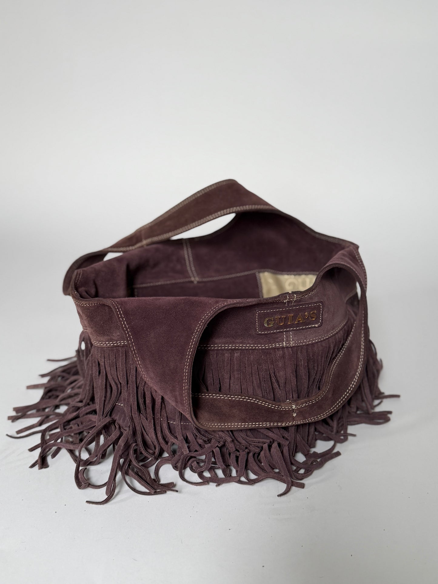 Dusty Purple Suede Fringe Hobo Bag — Made in Italy