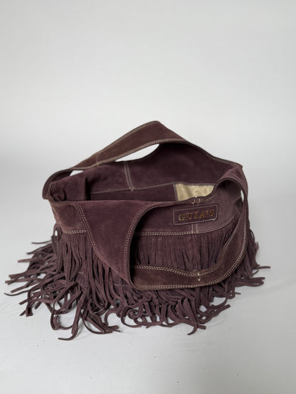 Dusty Purple Suede Fringe Hobo Bag — Made in Italy