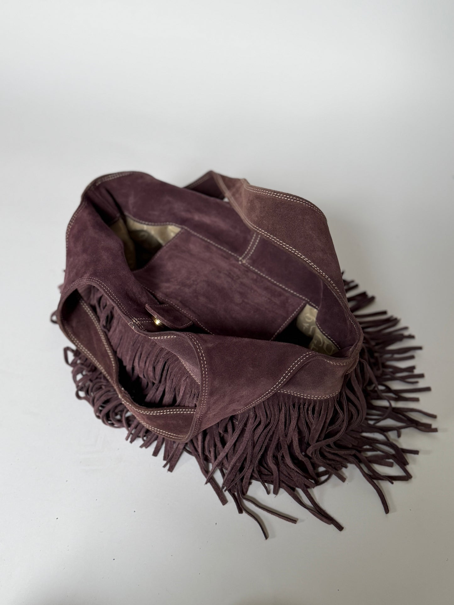 Dusty Purple Suede Fringe Hobo Bag — Made in Italy