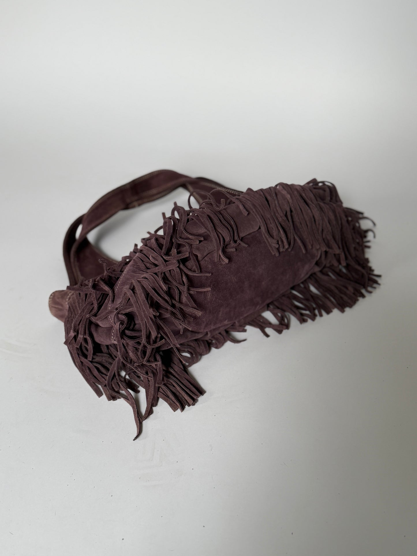 Dusty Purple Suede Fringe Hobo Bag — Made in Italy