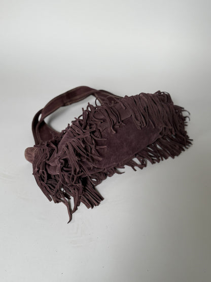 Dusty Purple Suede Fringe Hobo Bag — Made in Italy