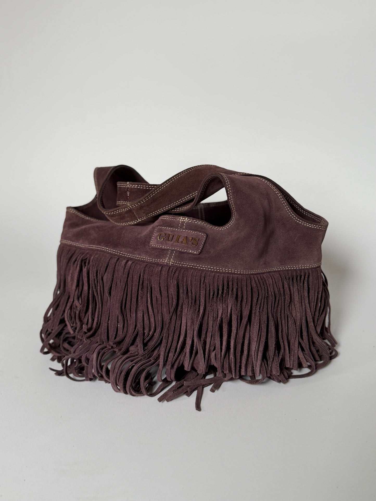 Dusty Purple Suede Fringe Hobo Bag — Made in Italy