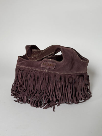 Dusty Purple Suede Fringe Hobo Bag — Made in Italy