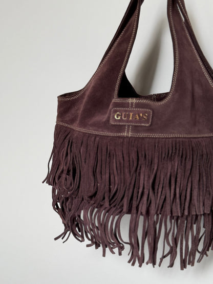 Dusty Purple Suede Fringe Hobo Bag — Made in Italy