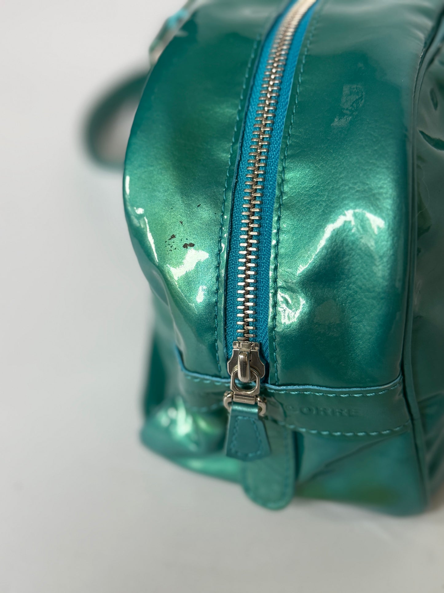 Metallic Aqua Patent Leather Bag