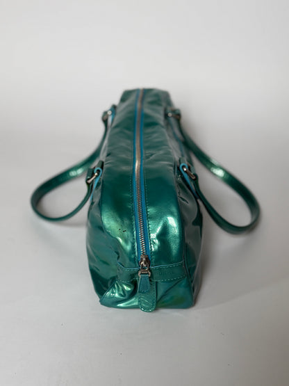 Metallic Aqua Patent Leather Bag