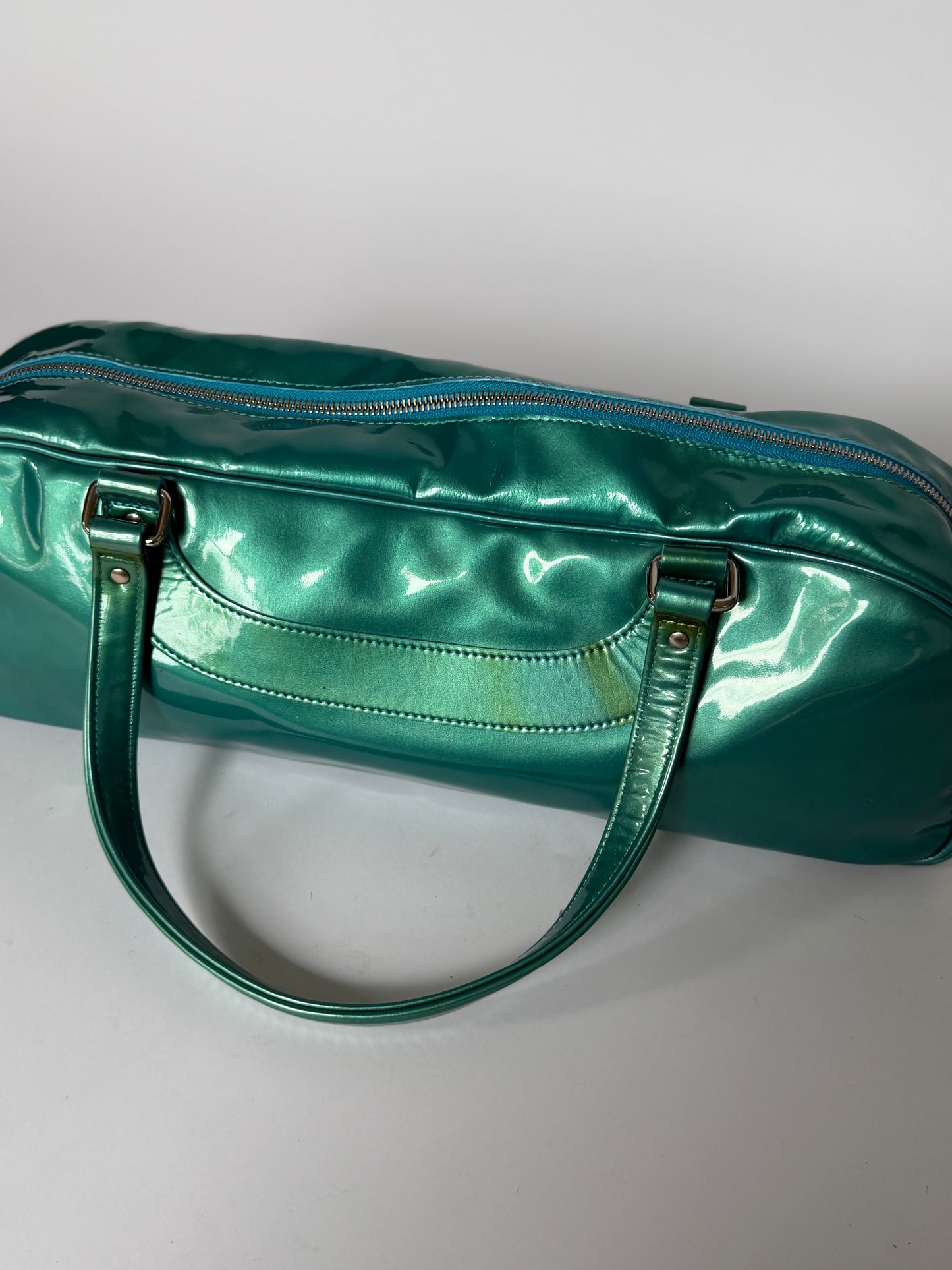Metallic Aqua Patent Leather Bag
