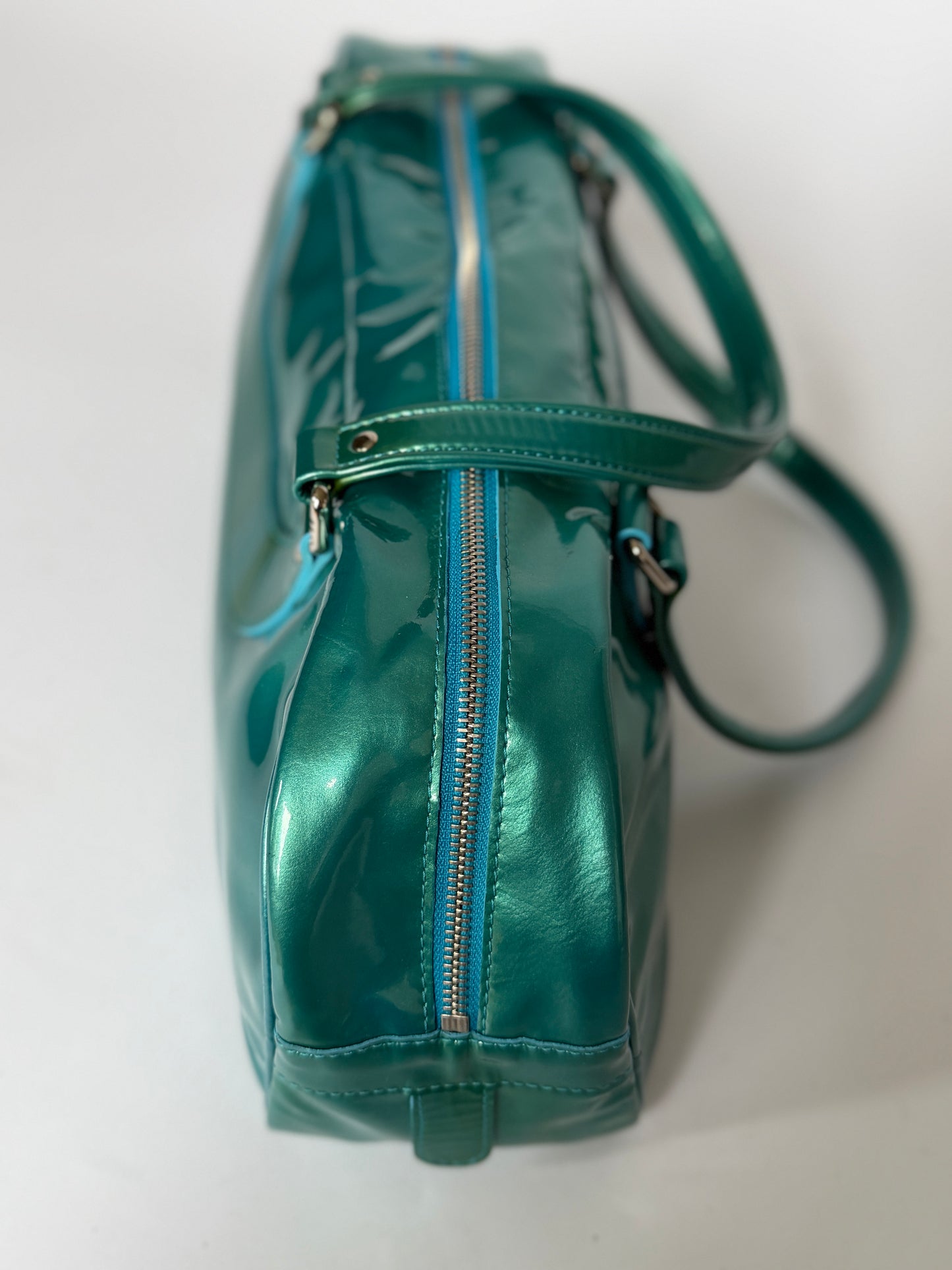Metallic Aqua Patent Leather Bag