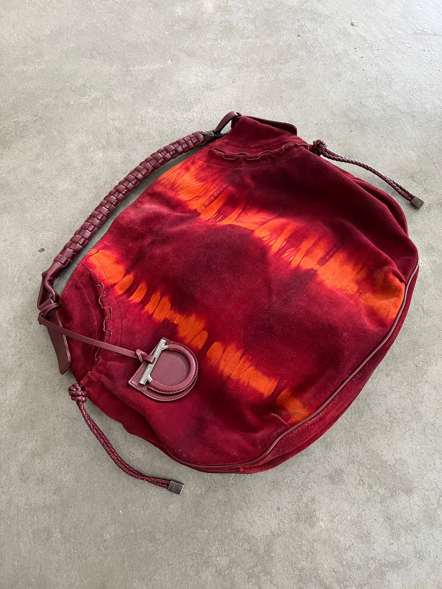 Ferragamo Tie-Dye Suede Gancini Hobo — Early 2000s