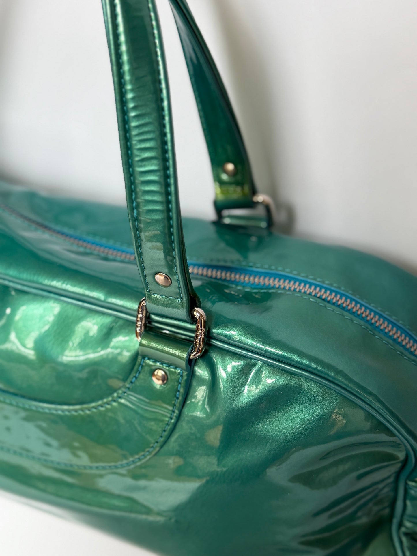 Metallic Aqua Patent Leather Bag