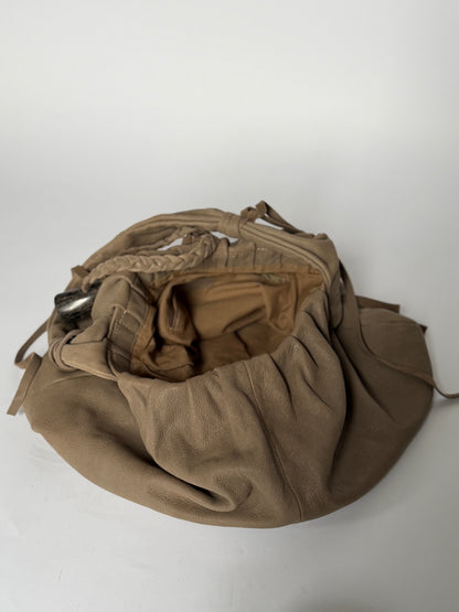 Taupe Nubuck Leather Hobo Bag — Horn Toggle (Large)