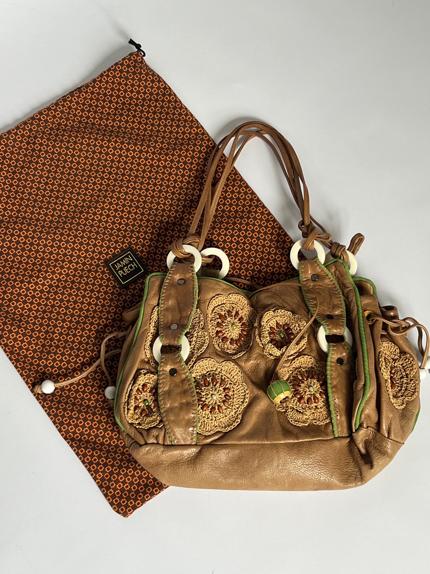 French Beaded Crochet Leather Bag