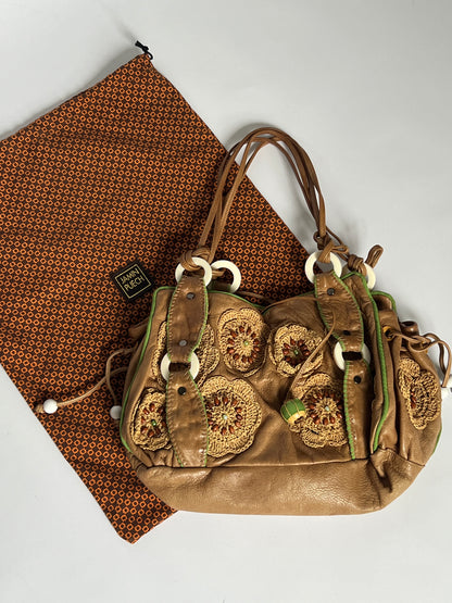French Beaded Crochet Leather Bag