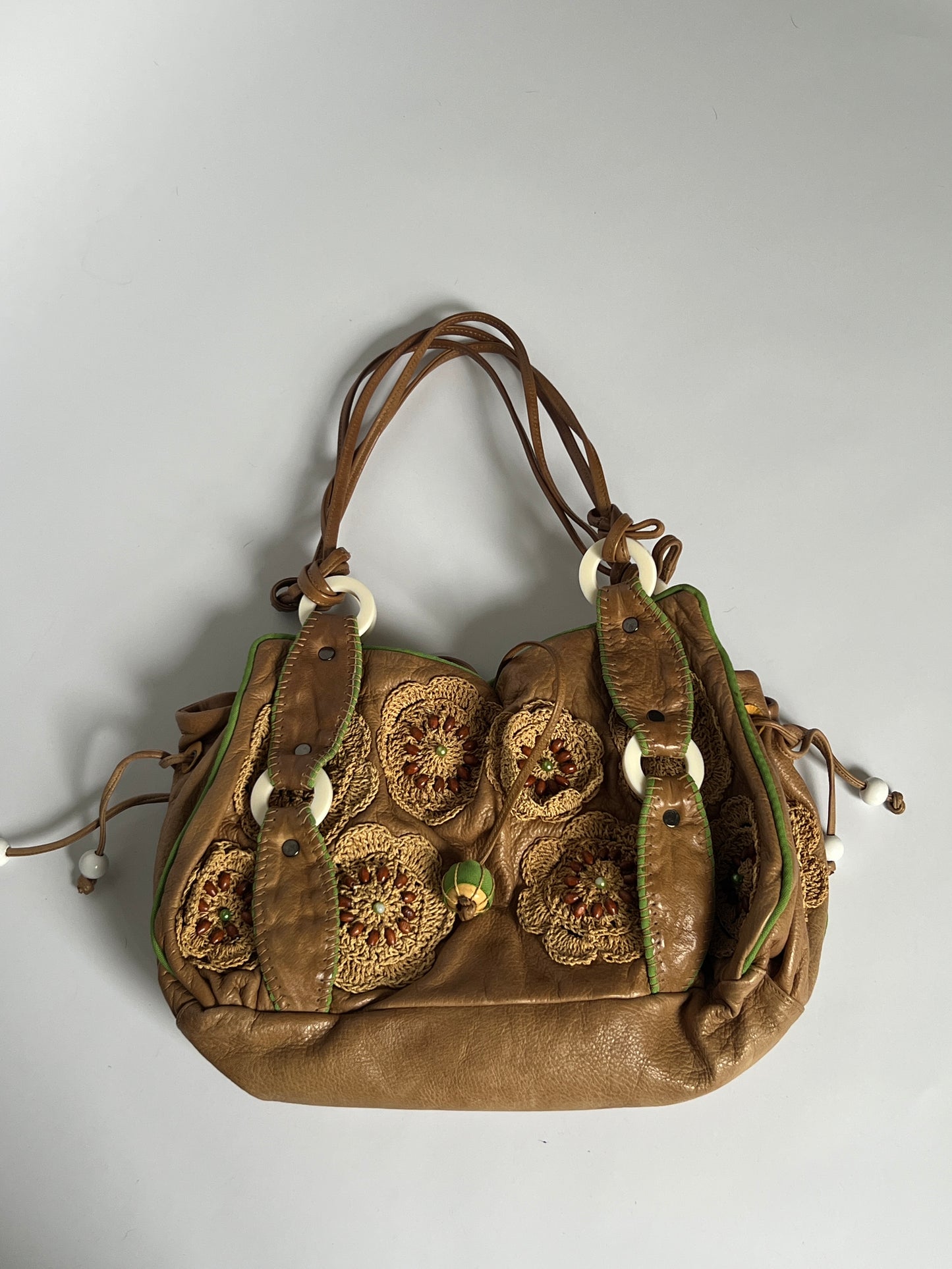 French Beaded Crochet Leather Bag
