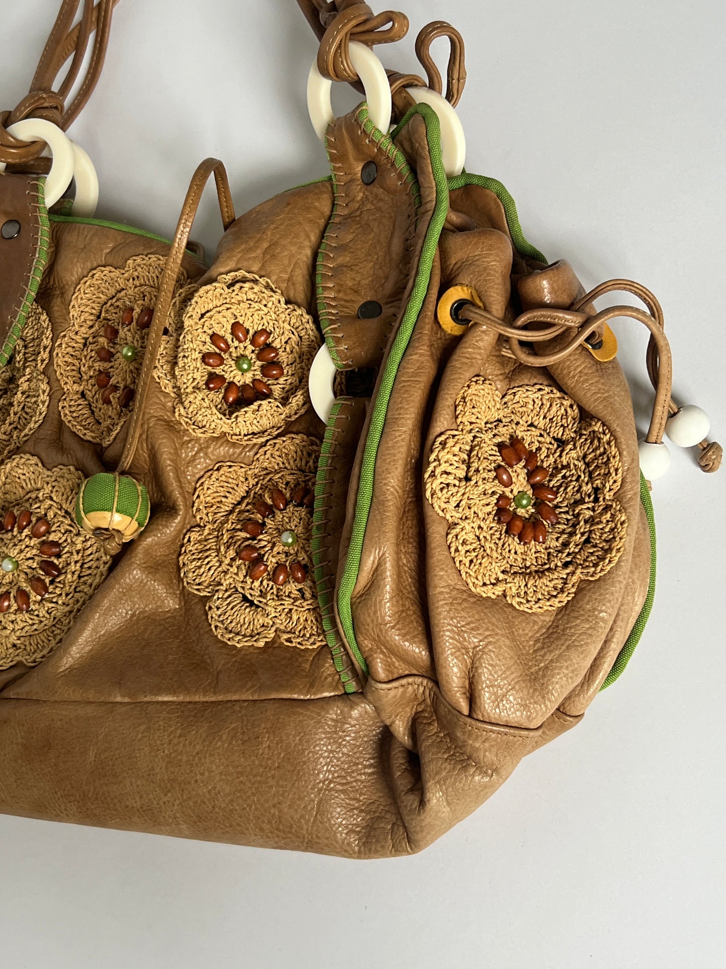 French Beaded Crochet Leather Bag