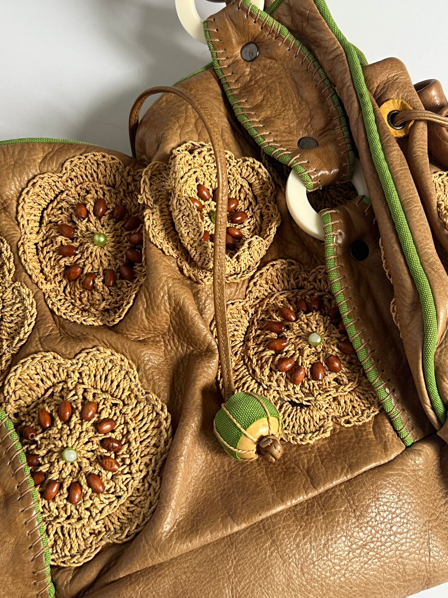 French Beaded Crochet Leather Bag