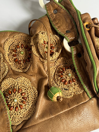 French Beaded Crochet Leather Bag