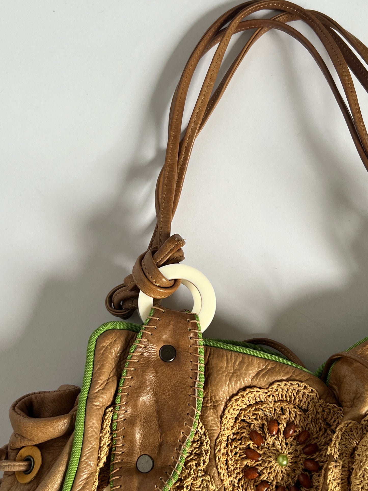 French Beaded Crochet Leather Bag