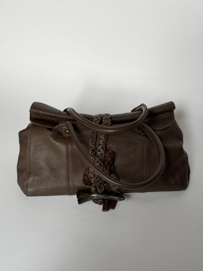 Dark Brown Leather Shoulder Bag — Horn Toggle