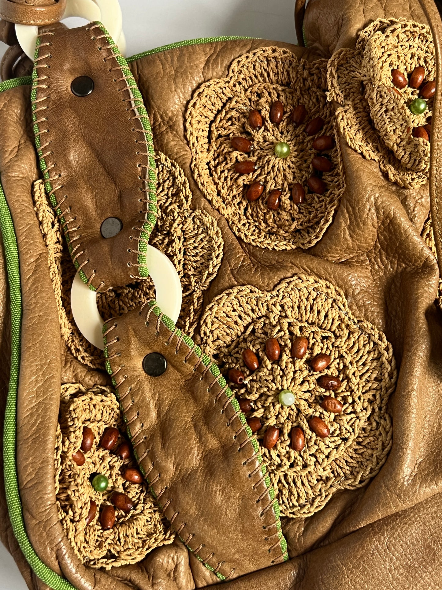 French Beaded Crochet Leather Bag