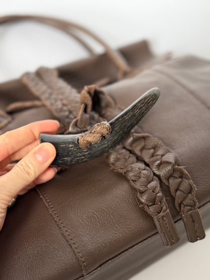 Dark Brown Leather Shoulder Bag — Horn Toggle